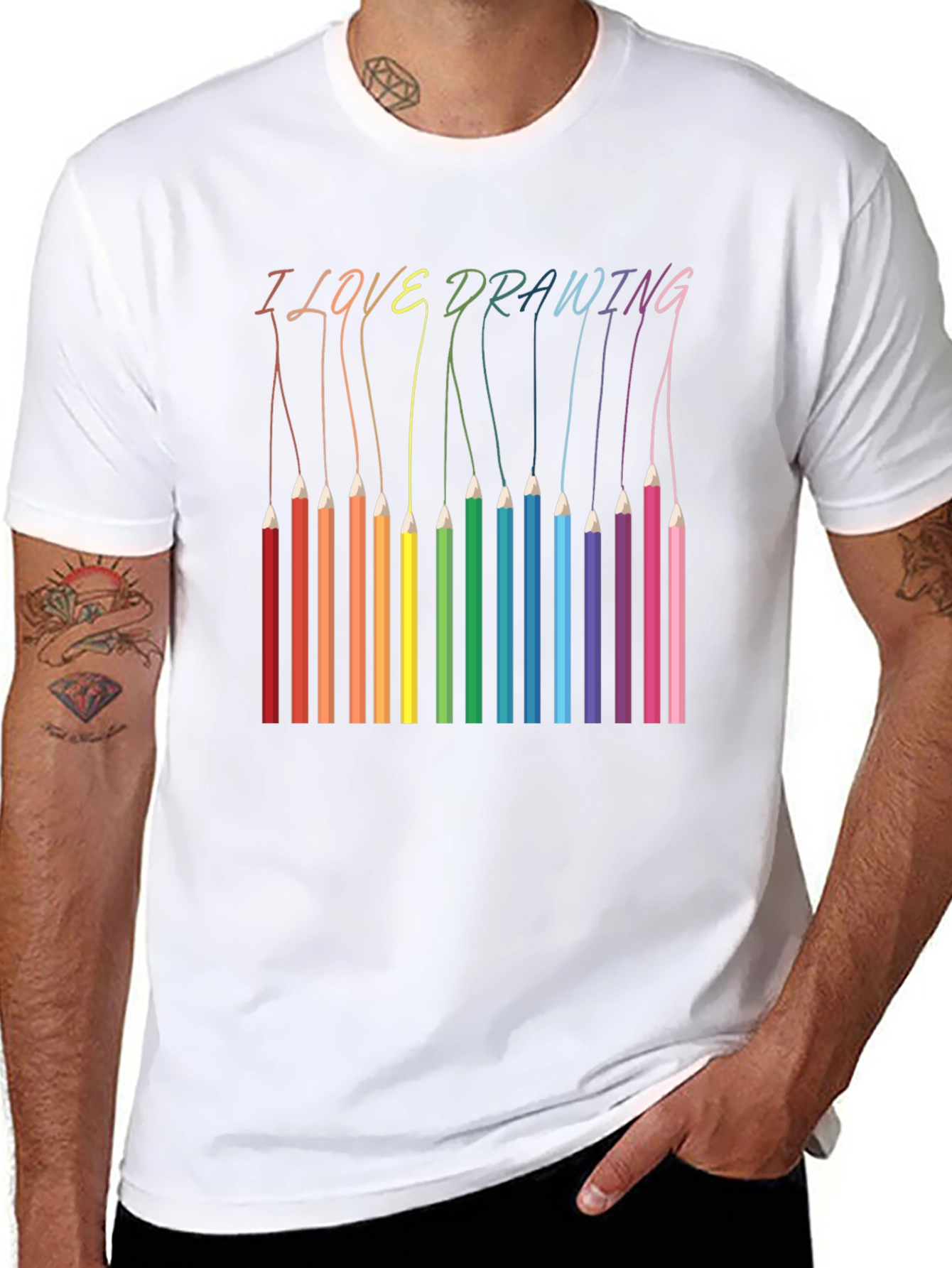I Love Drawing T-Shirt - Rainbow Pencils Art Tee