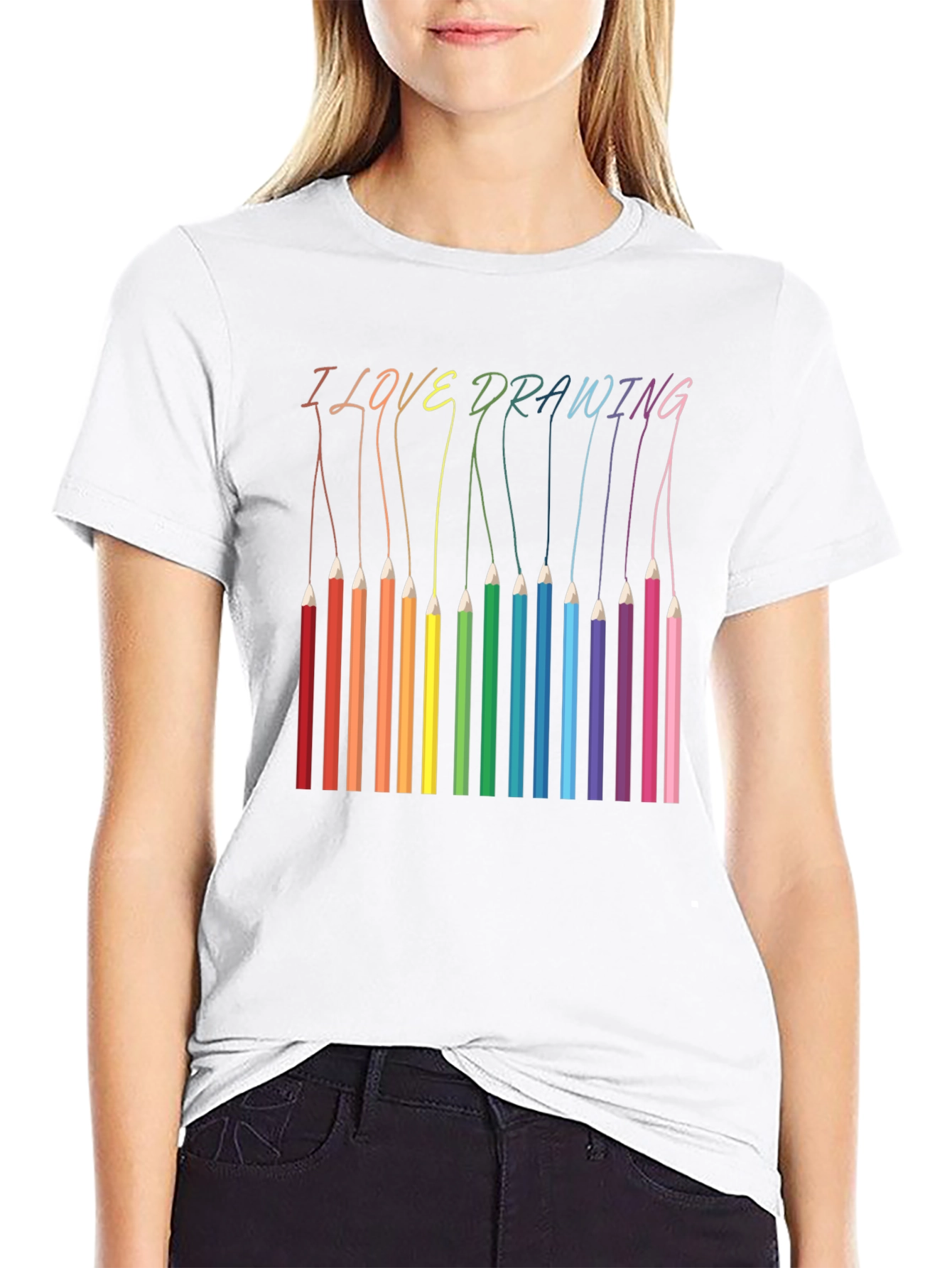 I Love Drawing T-Shirt - Rainbow Pencils Art Tee
