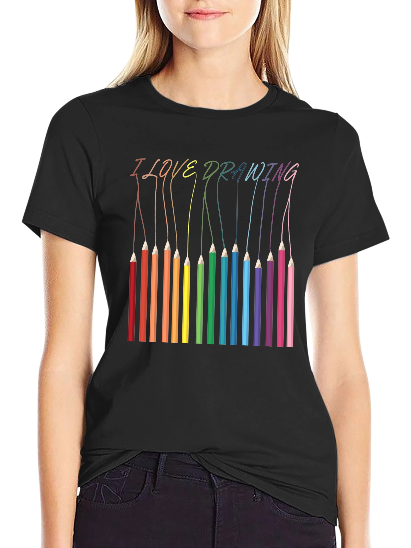 I Love Drawing T-Shirt - Rainbow Pencils Art Tee