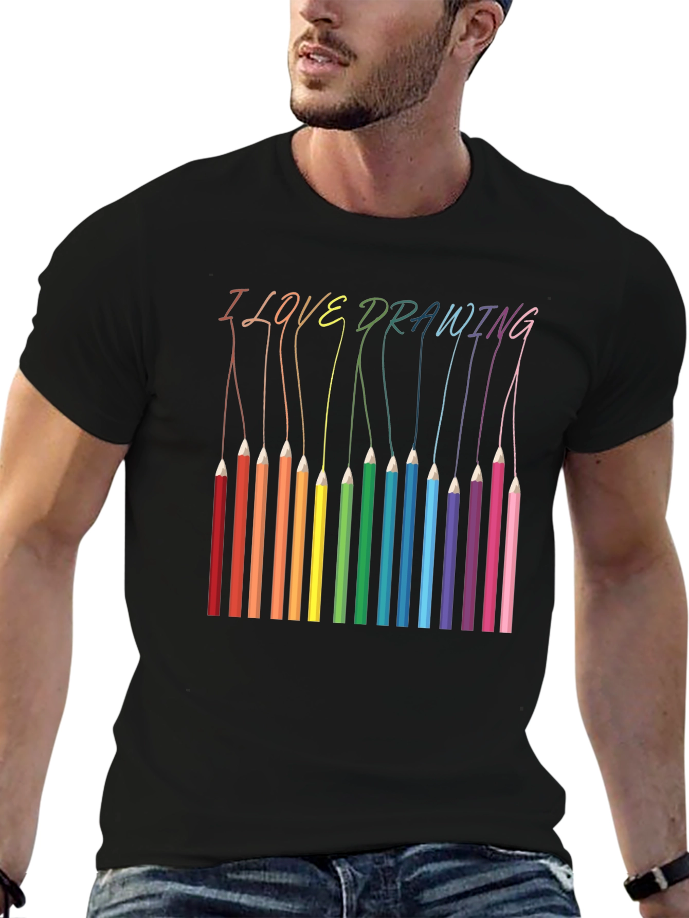 I Love Drawing T-Shirt - Rainbow Pencils Art Tee