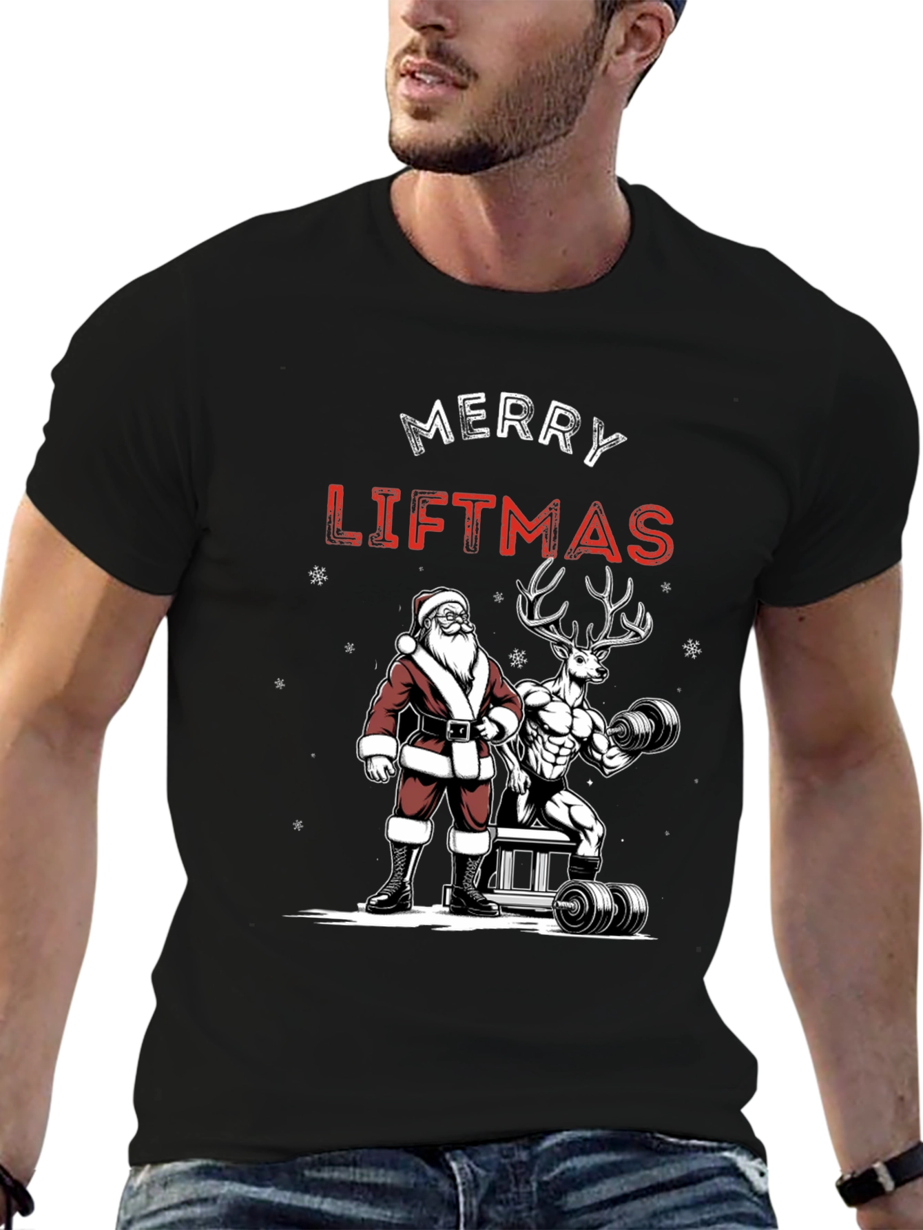 Merry Liftmas Santa & Reindeer Workout T-Shirt