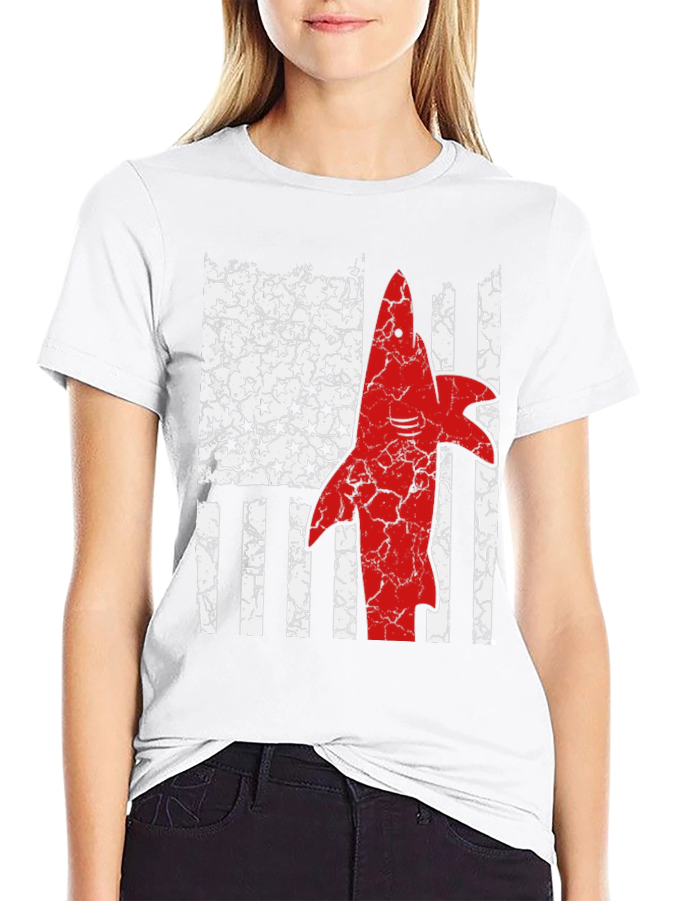 American Flag Shark Graphic T-Shirt