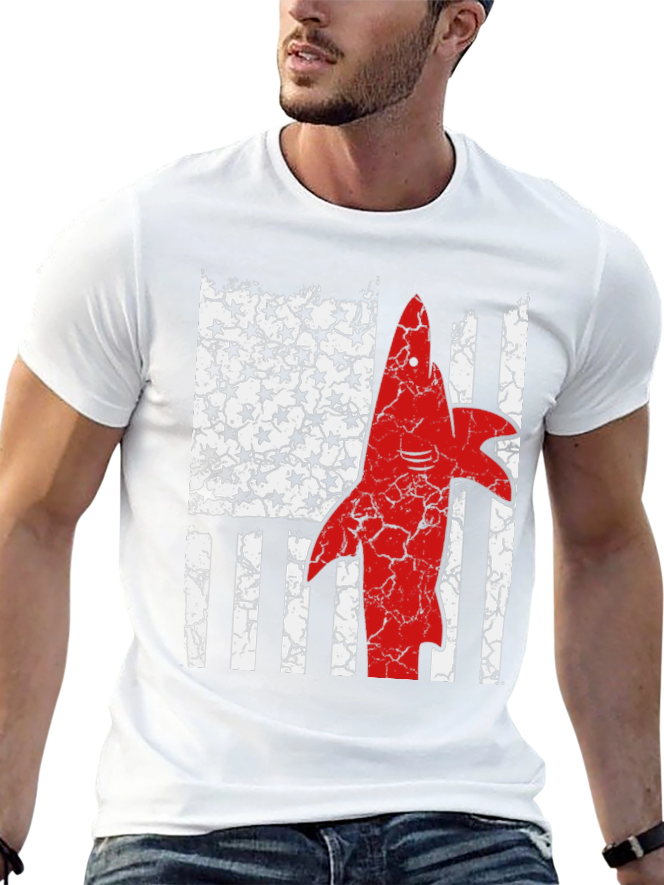 American Flag Shark Graphic T-Shirt