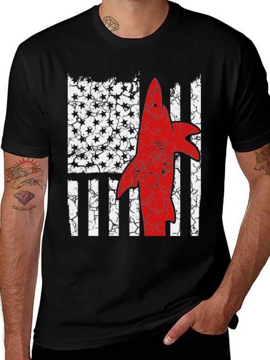 American Flag Shark Graphic T-Shirt