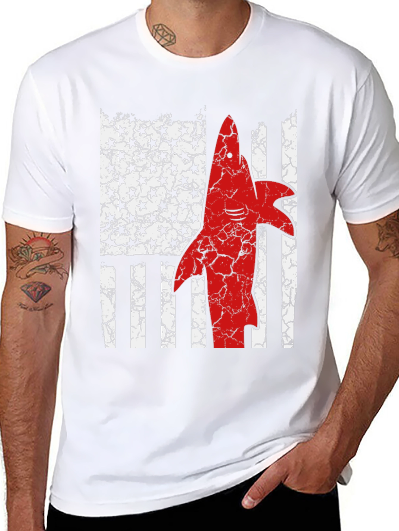 American Flag Shark Graphic T-Shirt
