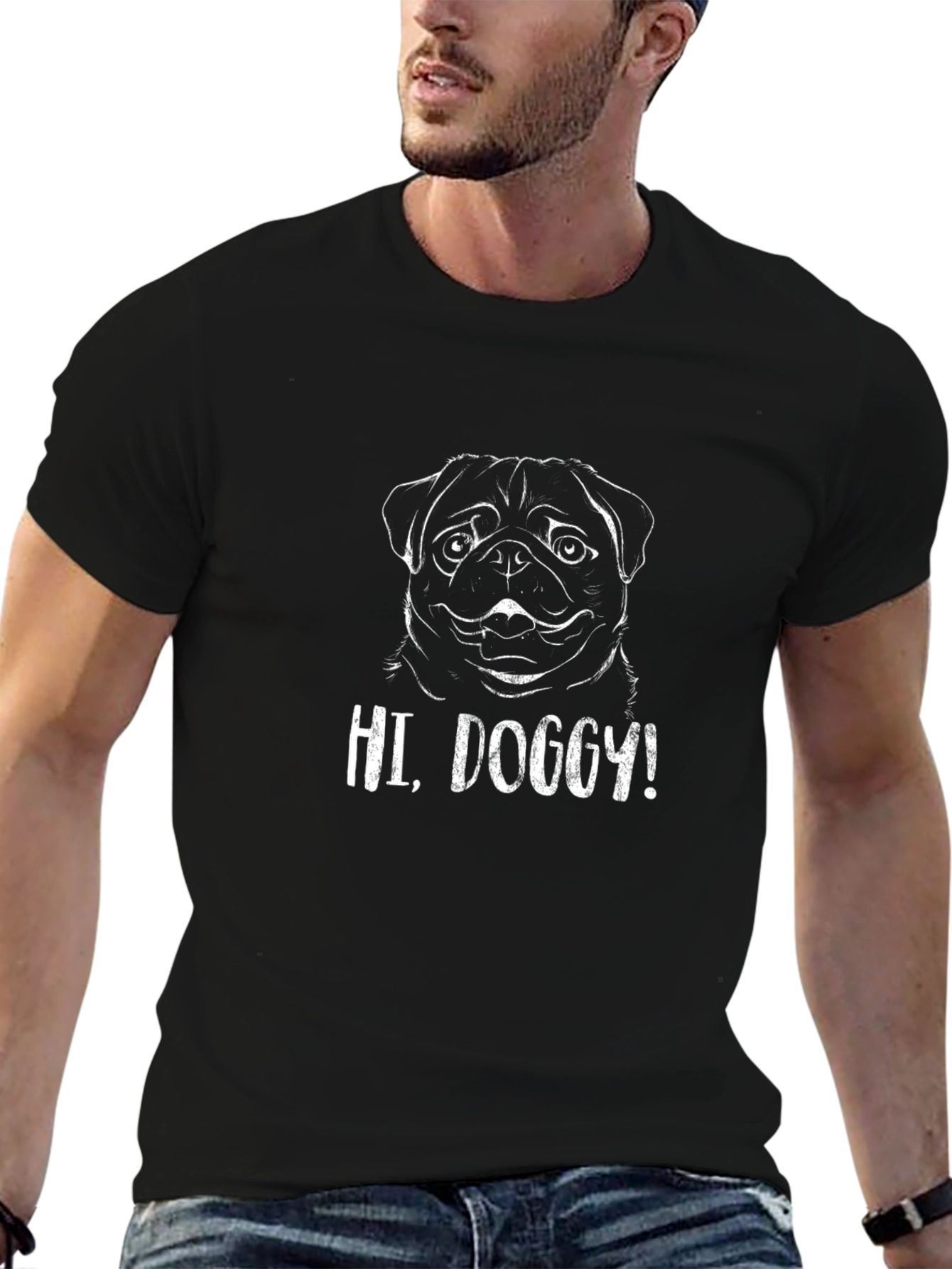 Hi Doggy! Pug Graphic Black T-Shirt