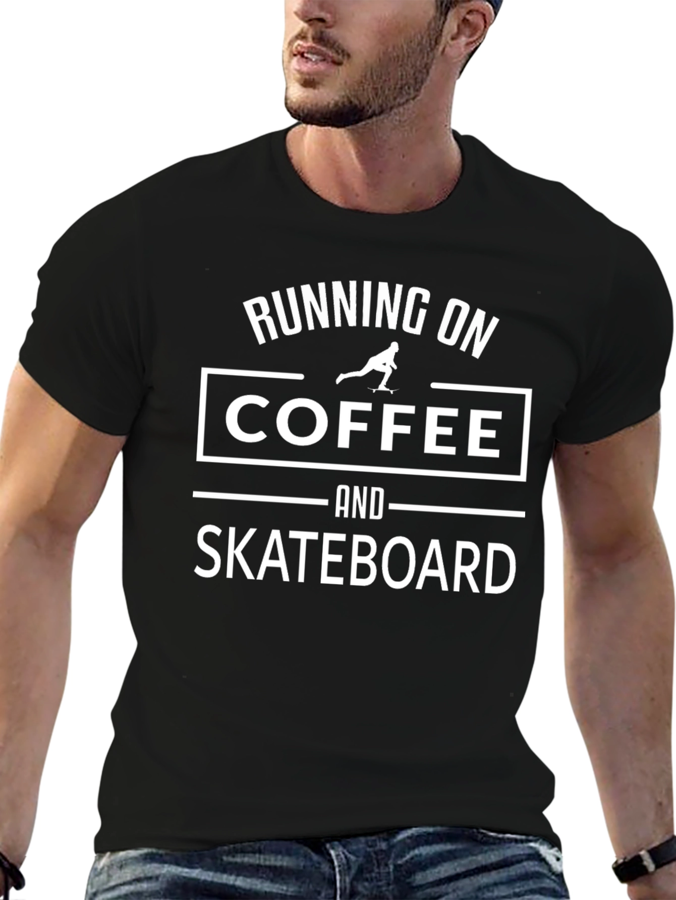 Running on Coffee and Skateboard Black T-Shirt