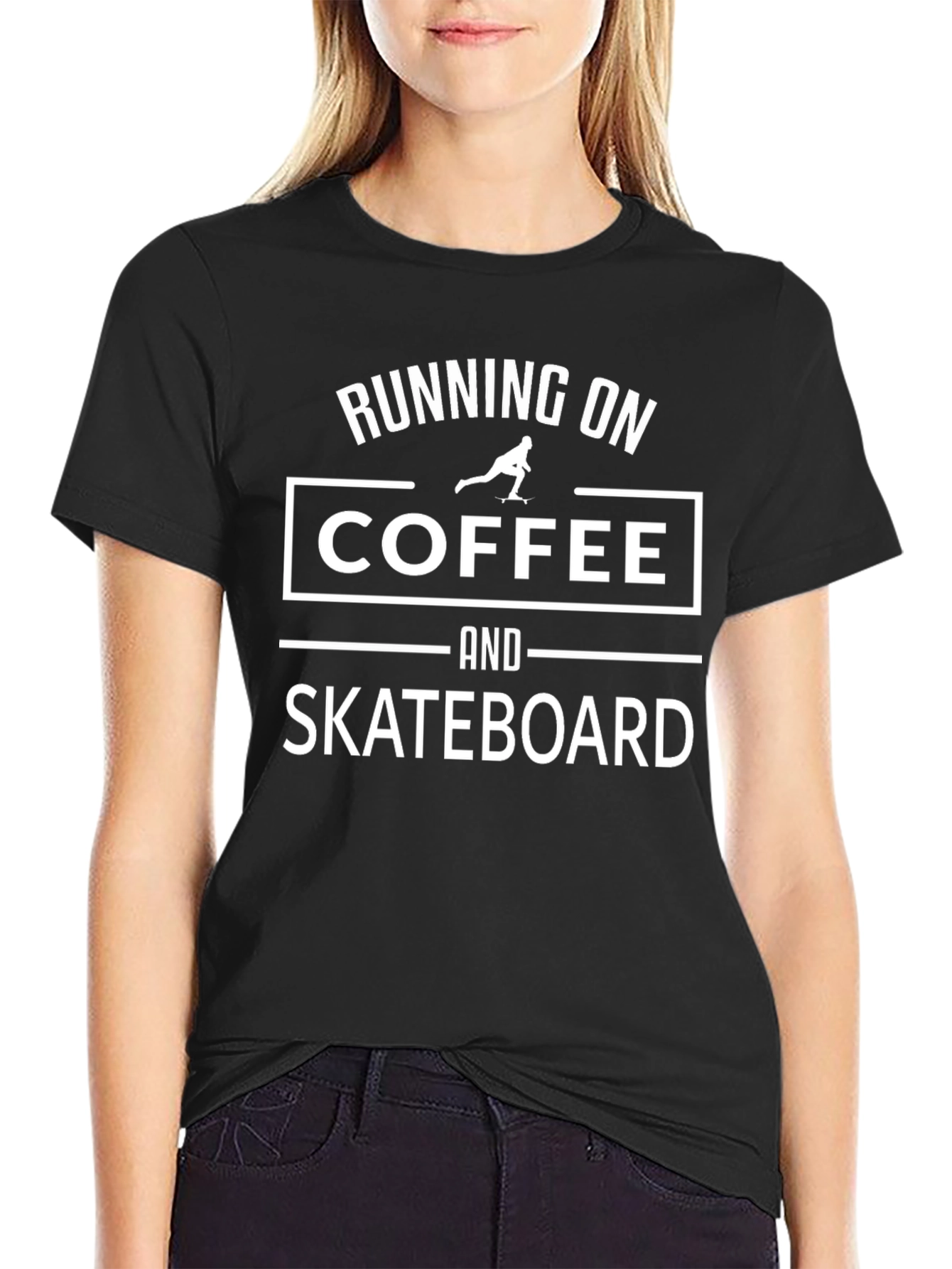 Running on Coffee and Skateboard Black T-Shirt