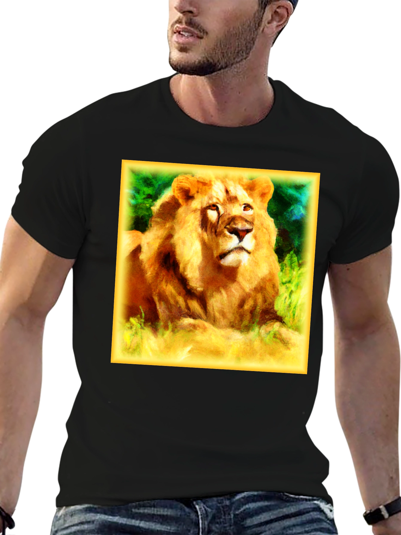 Lion Graphic Black T-Shirt for Men