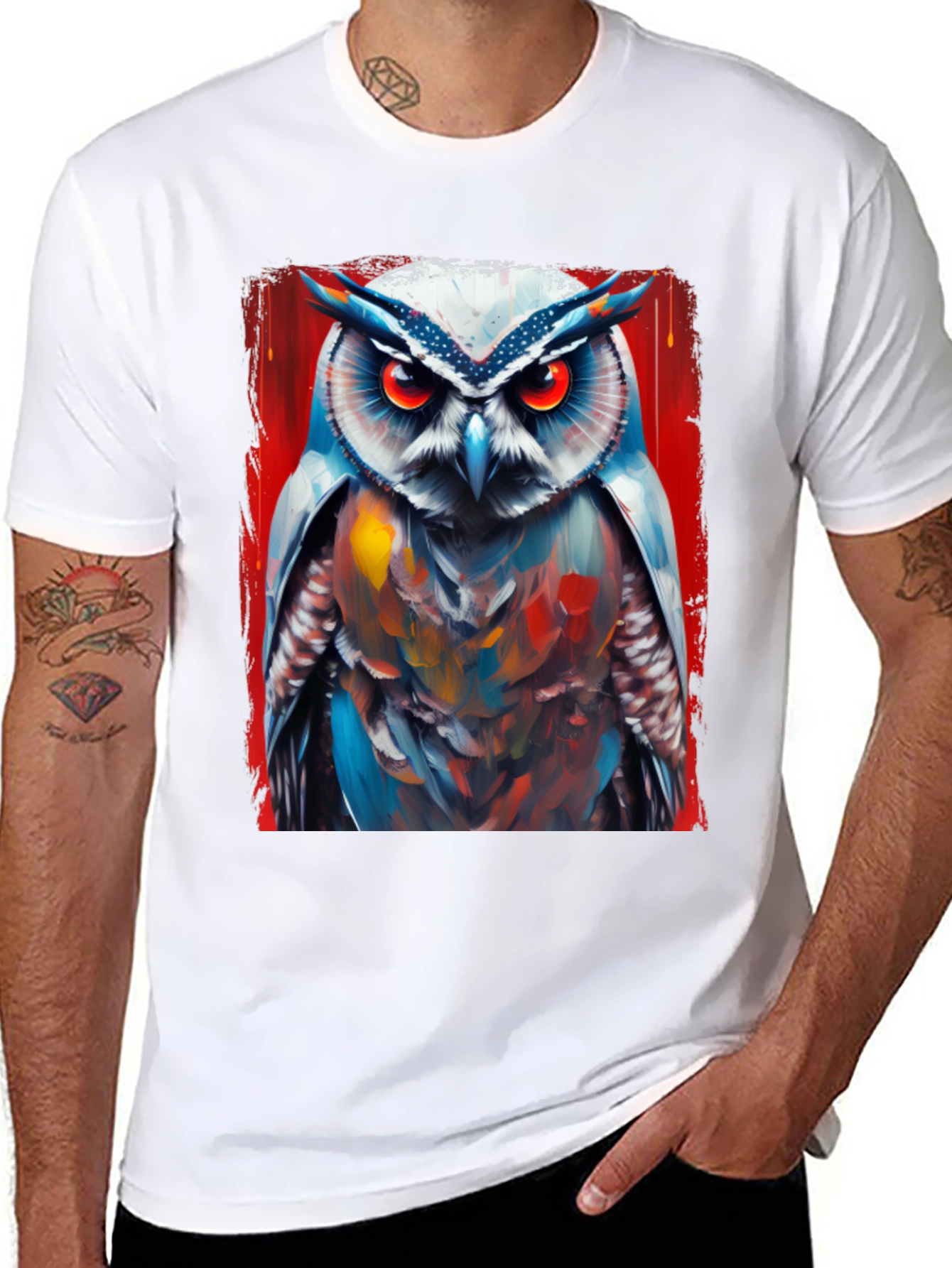 Owl Art Print T-Shirt - Cool Bird Graphic Tee