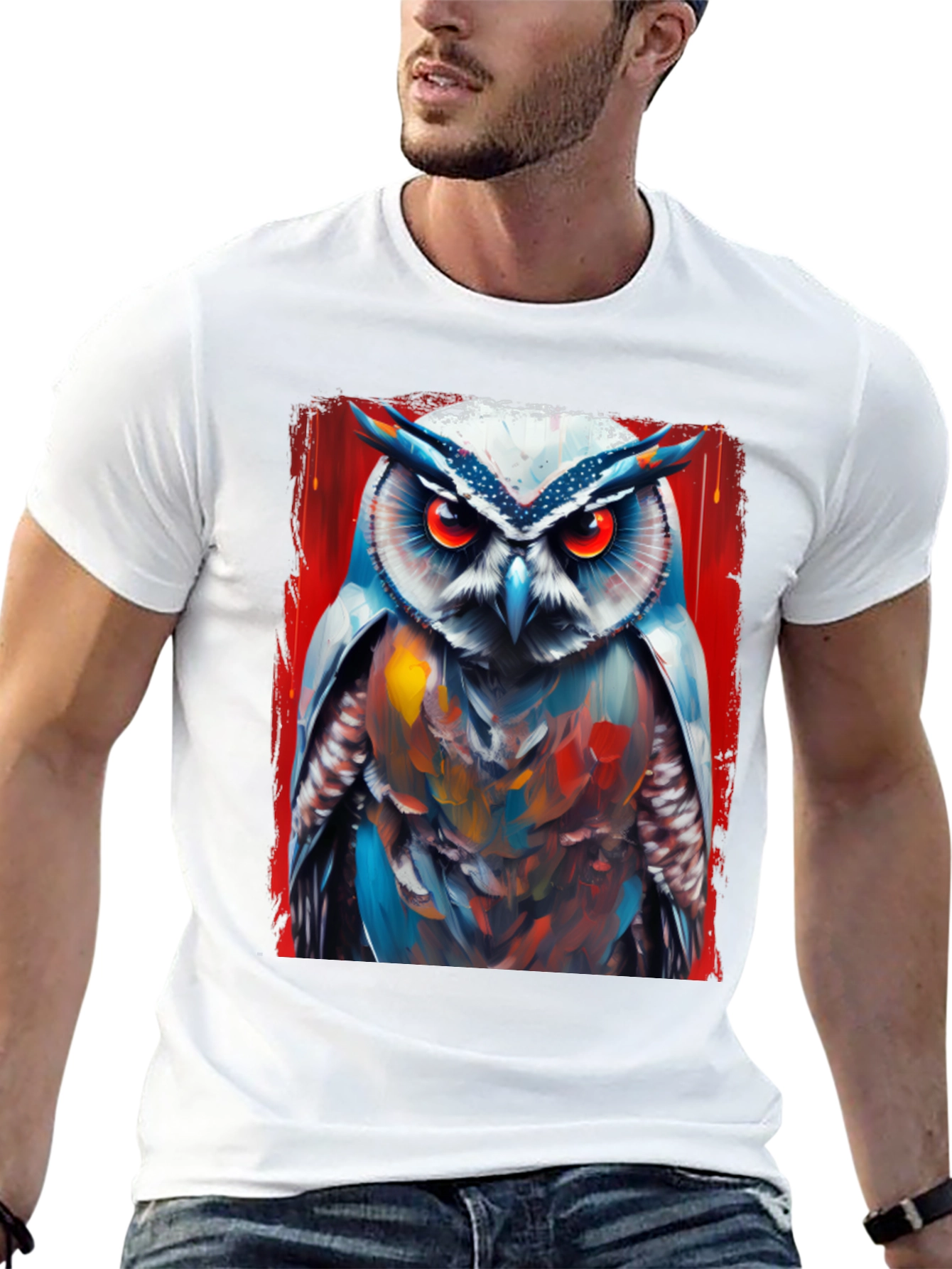 Owl Art Print T-Shirt - Cool Bird Graphic Tee
