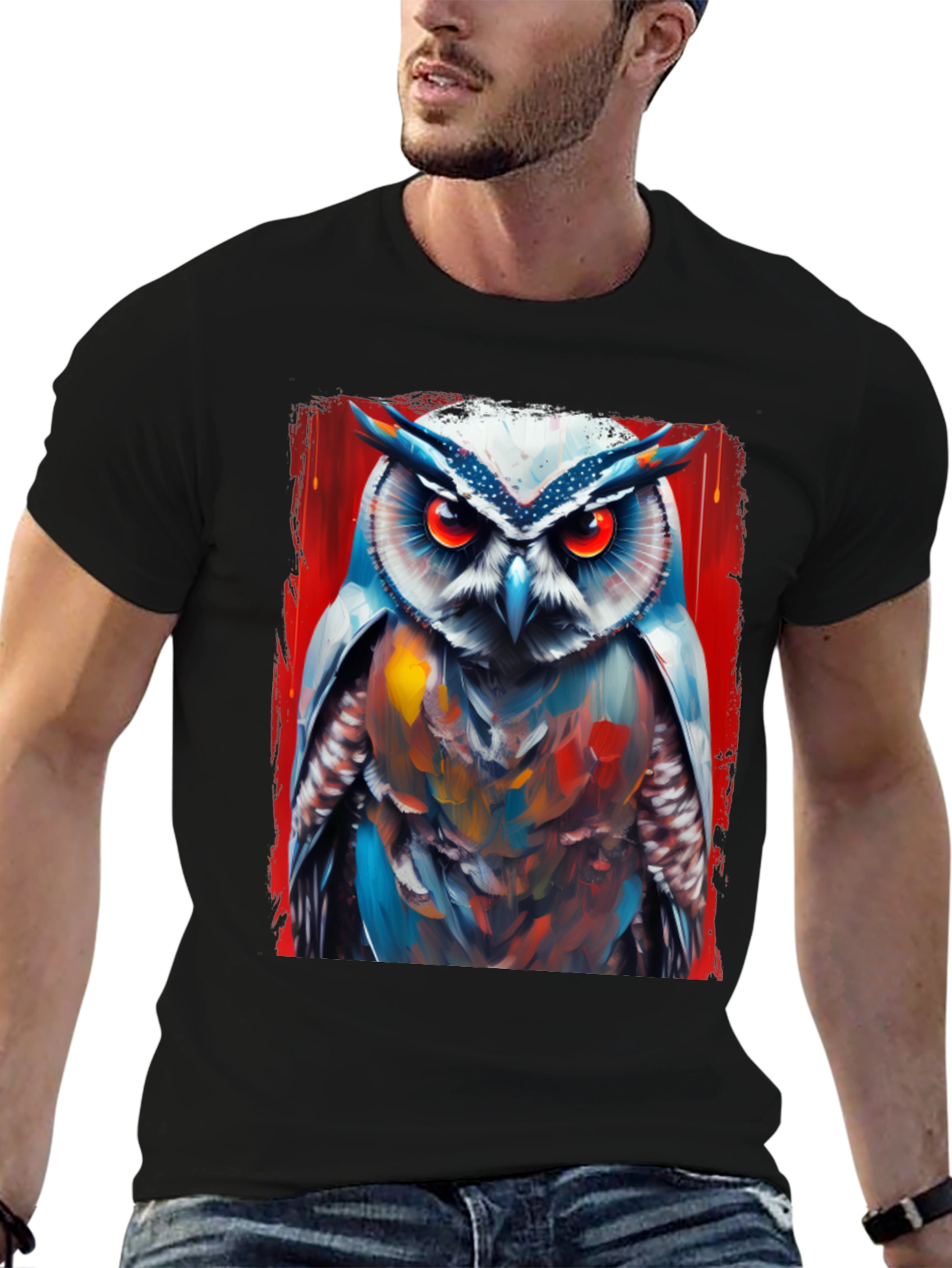 Owl Art Print T-Shirt - Cool Bird Graphic Tee