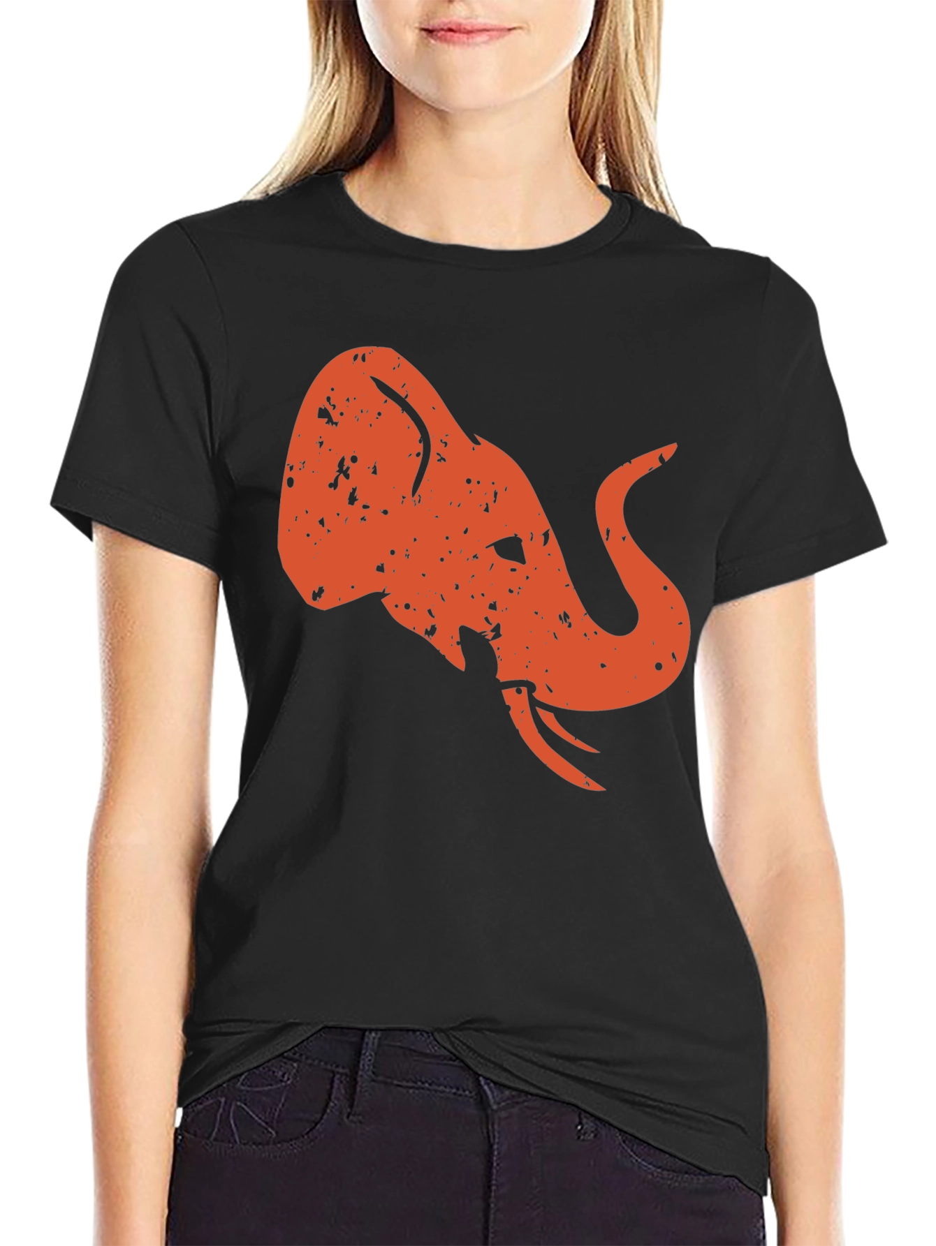 Retro Elephant Graphic Tee - Black Cotton Shirt