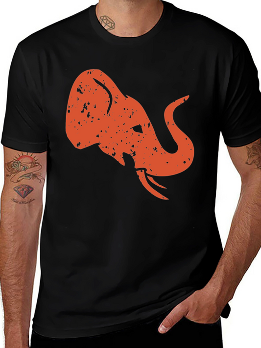 Retro Elephant Graphic Tee - Black Cotton Shirt