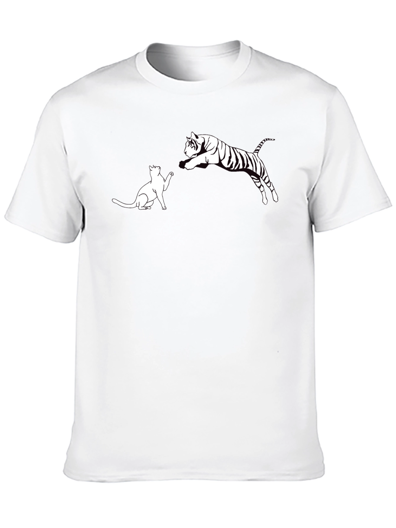 Cat vs. Tiger Graphic Tee - Black Cotton T-Shirt