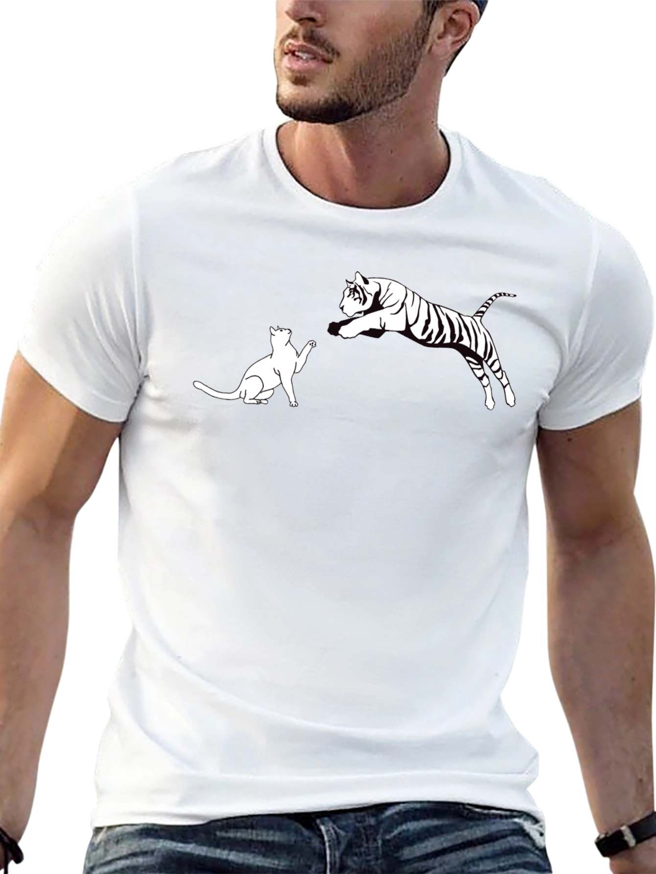 Cat vs. Tiger Graphic Tee - Black Cotton T-Shirt