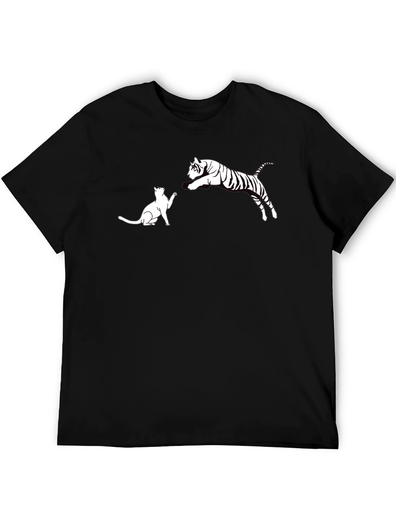 Cat vs. Tiger Graphic Tee - Black Cotton T-Shirt