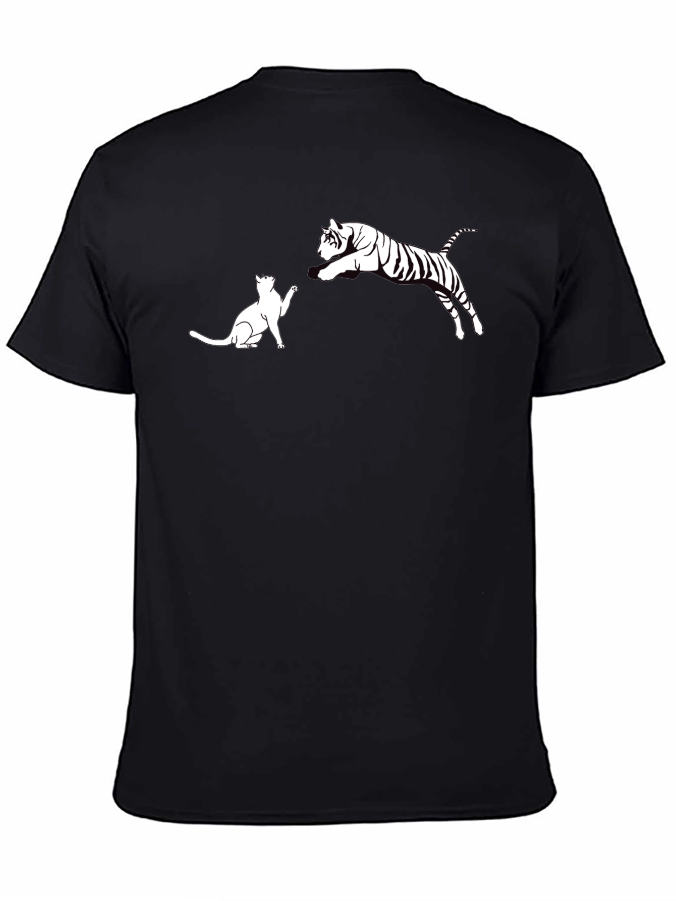 Cat vs. Tiger Graphic Tee - Black Cotton T-Shirt