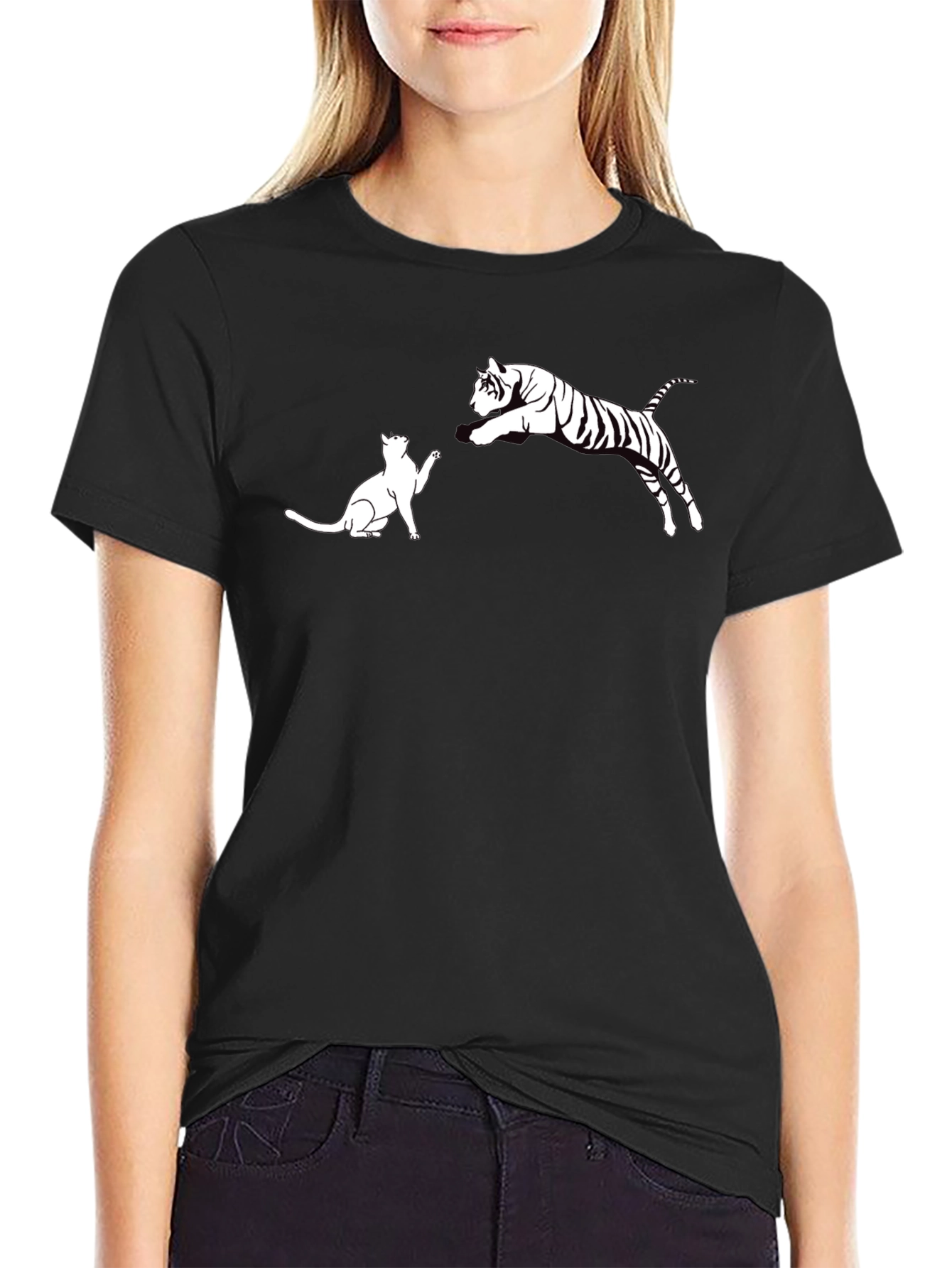 Cat vs. Tiger Graphic Tee - Black Cotton T-Shirt