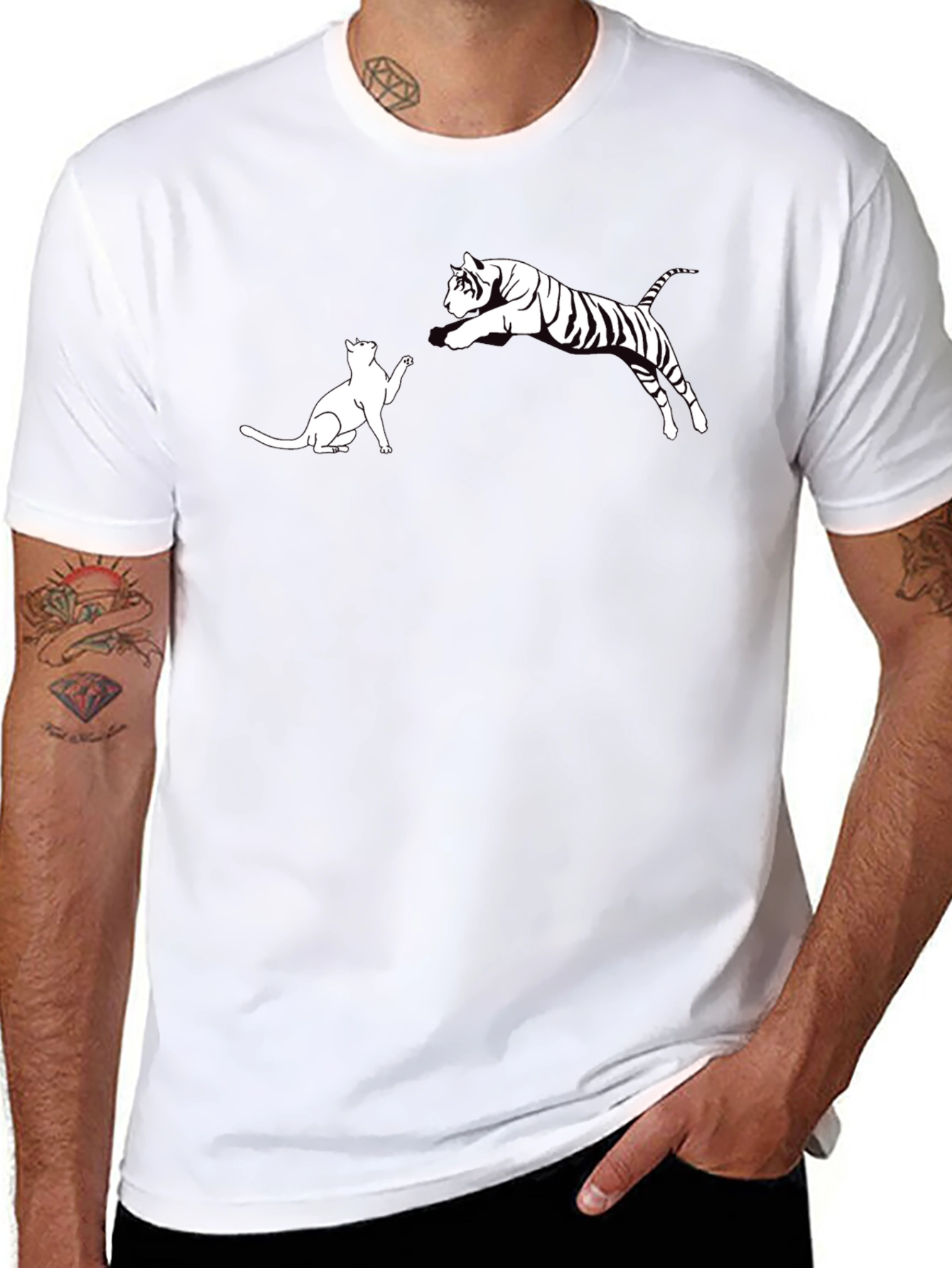 Cat vs. Tiger Graphic Tee - Black Cotton T-Shirt