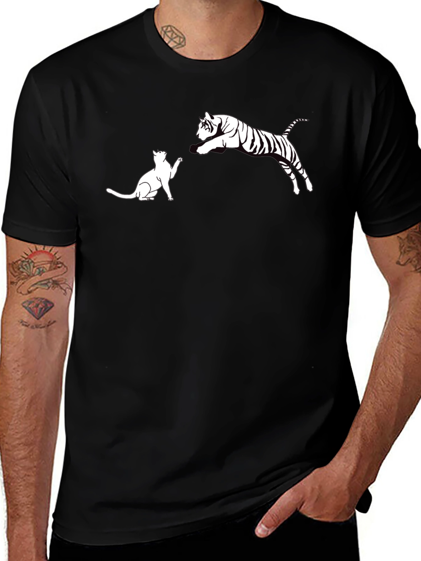 Cat vs. Tiger Graphic Tee - Black Cotton T-Shirt