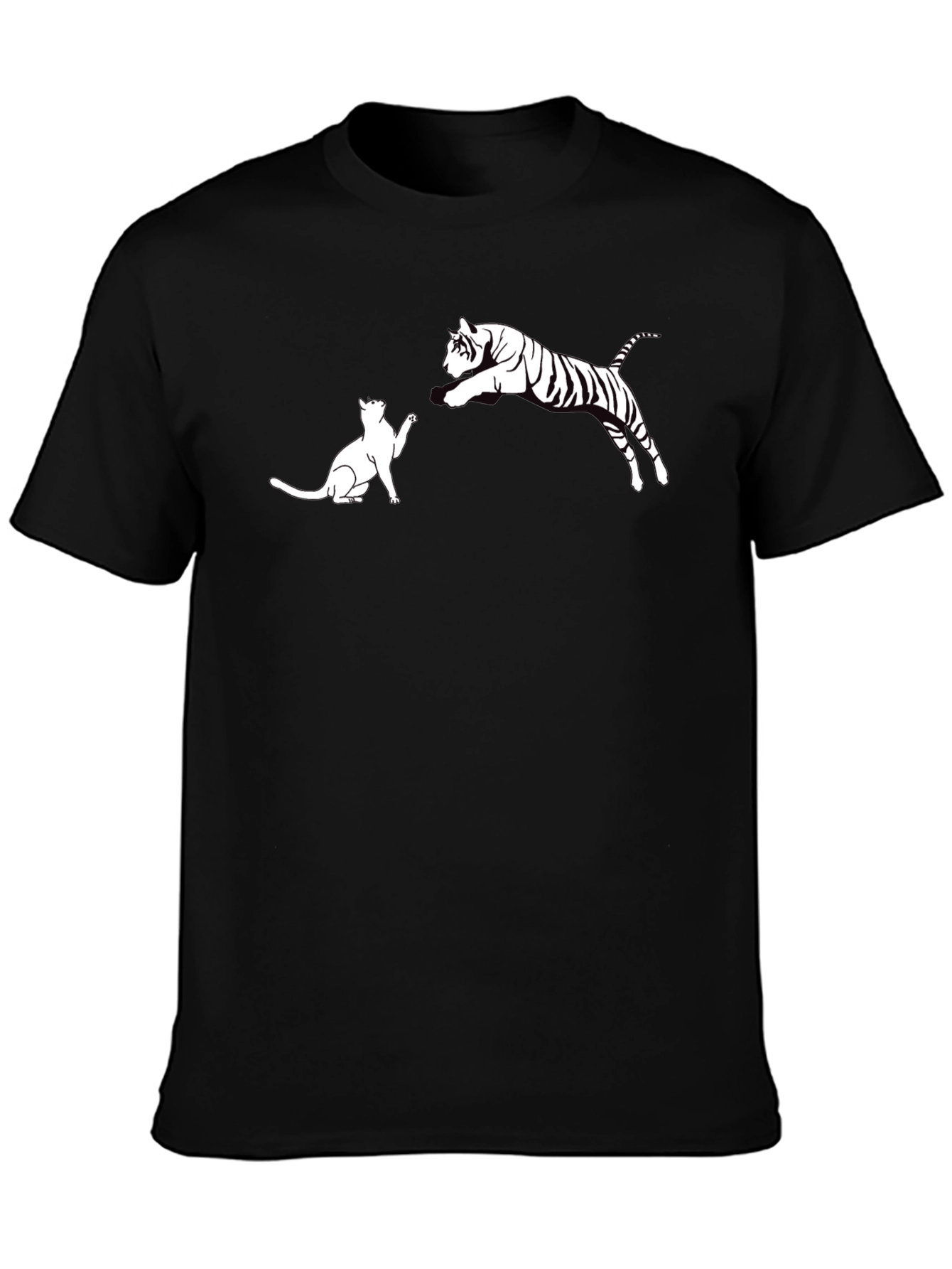 Cat vs. Tiger Graphic Tee - Black Cotton T-Shirt