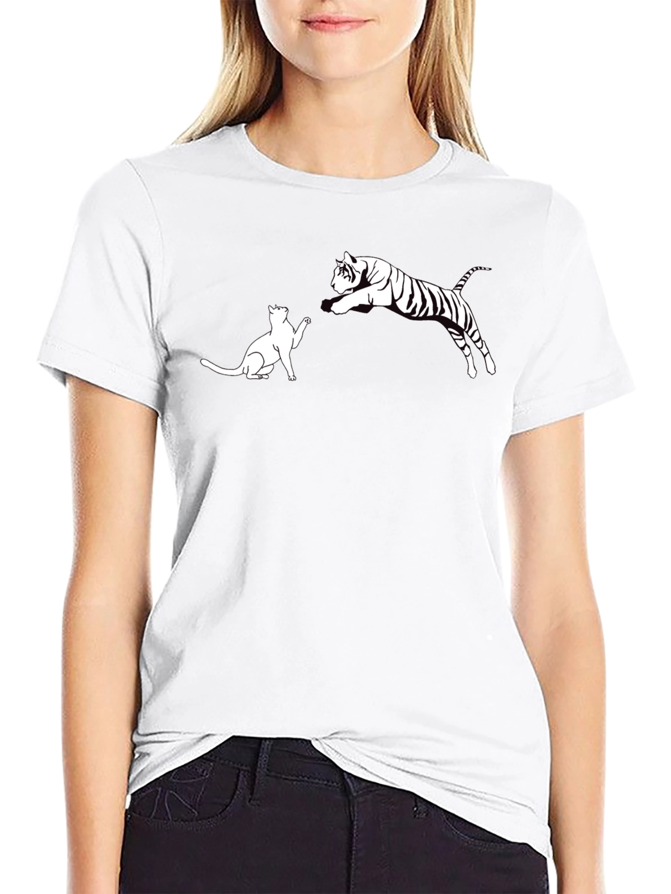 Cat vs. Tiger Graphic Tee - Black Cotton T-Shirt