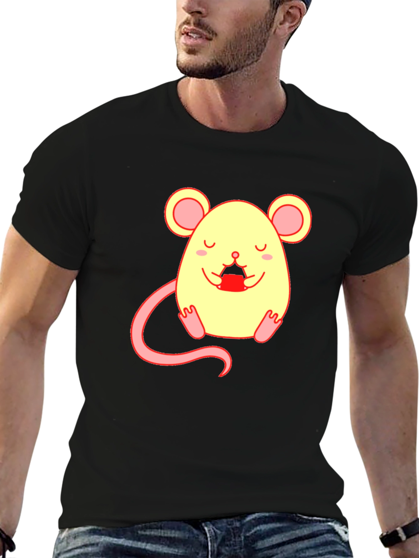 Cute Cartoon Mouse Graphic T-Shirt - Unisex Black Tee
