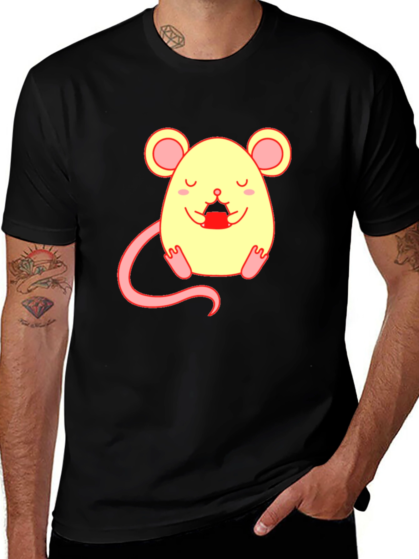 Cute Cartoon Mouse Graphic T-Shirt - Unisex Black Tee