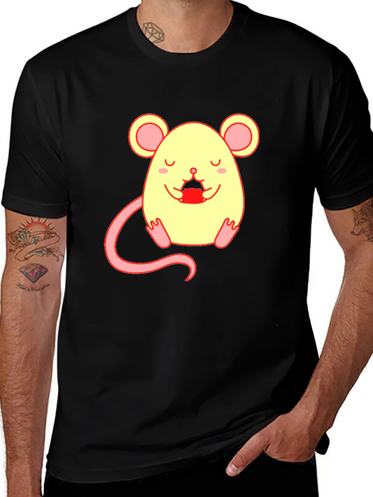 Cute Cartoon Mouse Graphic T-Shirt - Unisex Black Tee