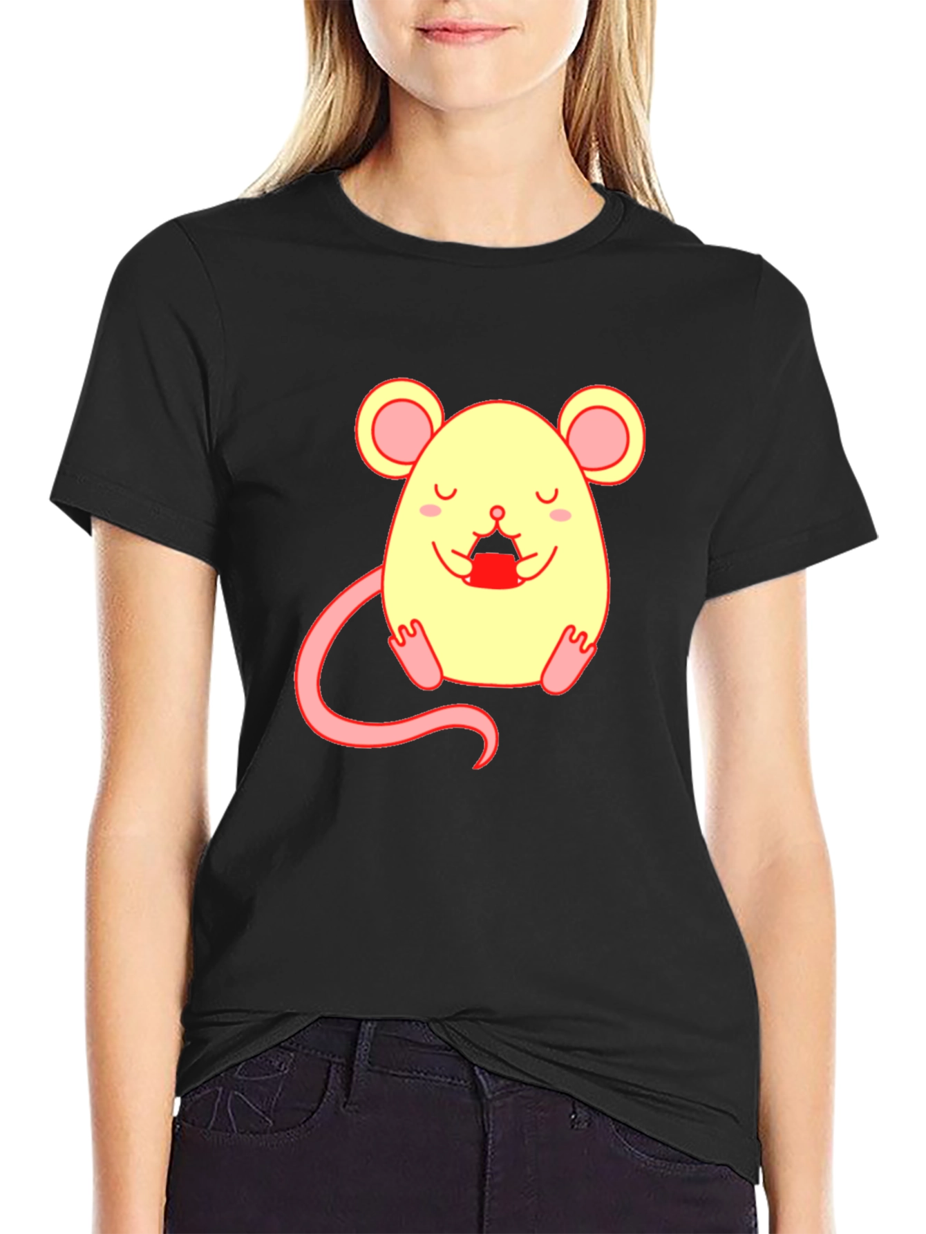 Cute Cartoon Mouse Graphic T-Shirt - Unisex Black Tee