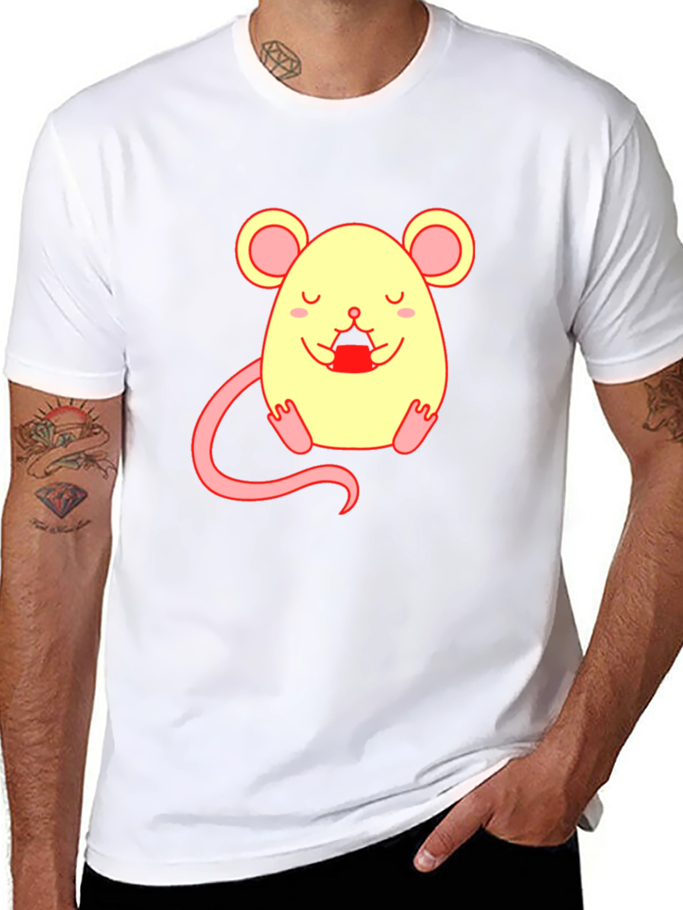 Cute Cartoon Mouse Graphic T-Shirt - Unisex Black Tee