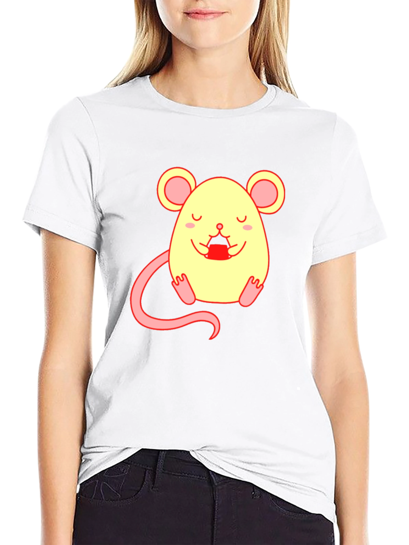 Cute Cartoon Mouse Graphic T-Shirt - Unisex Black Tee