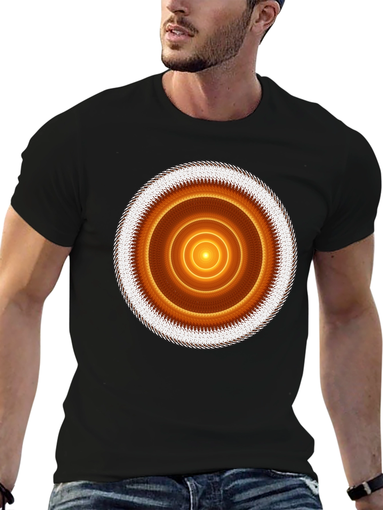 Geometric Circle Graphic Print Black T-Shirt