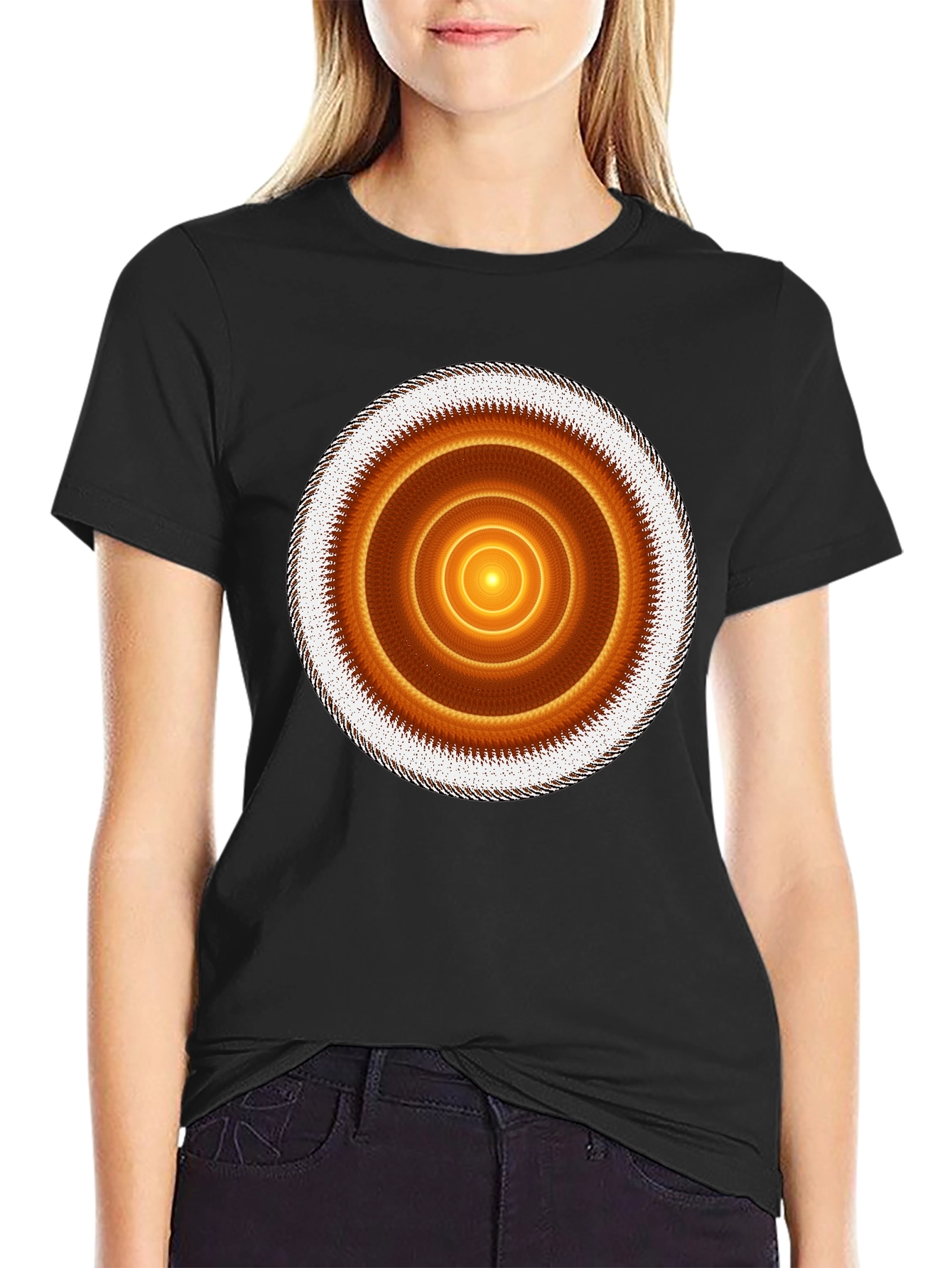 Geometric Circle Graphic Print Black T-Shirt