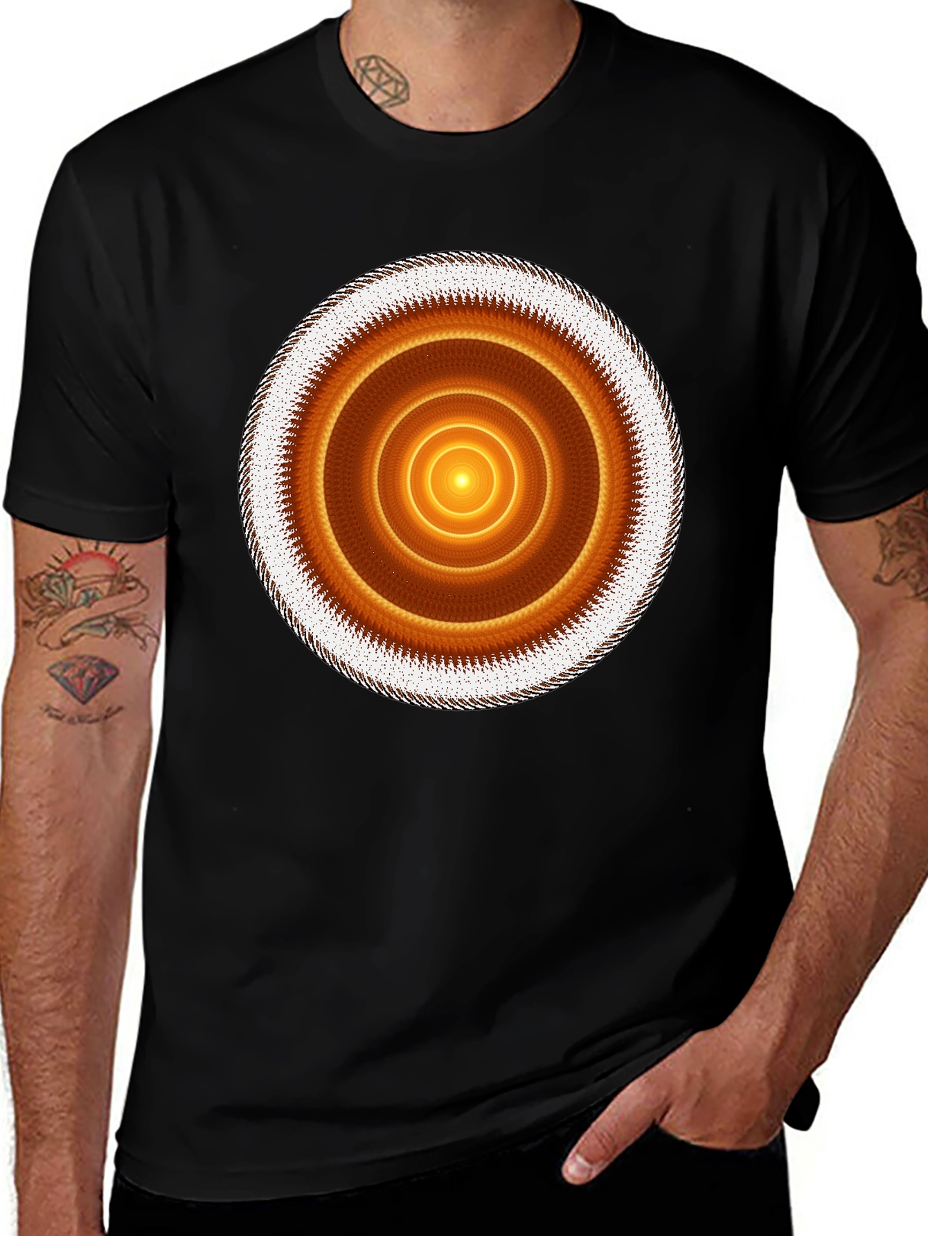 Geometric Circle Graphic Print Black T-Shirt