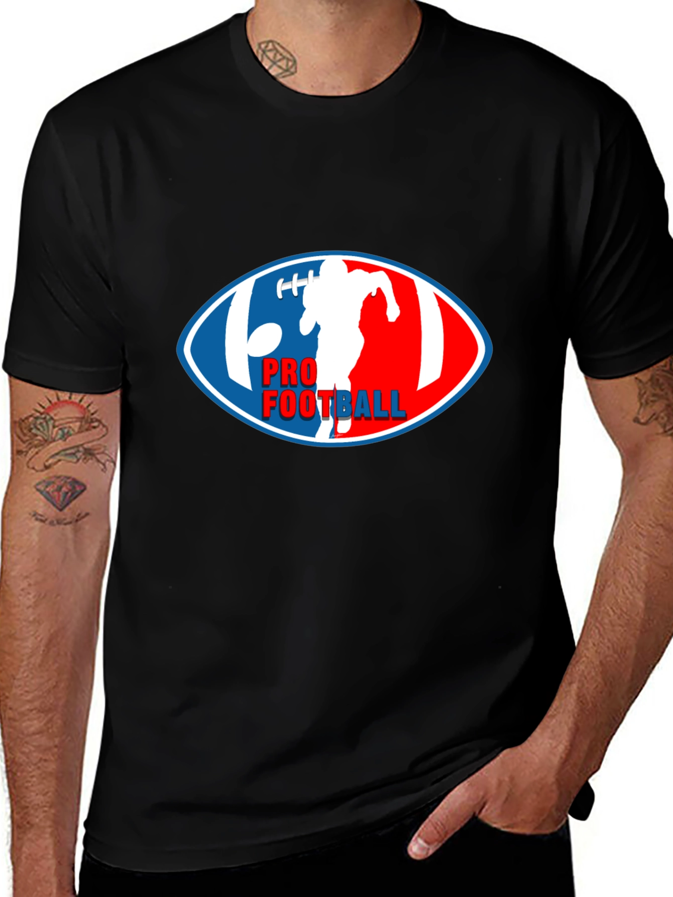 Pro Football Graphic T-Shirt - Black Crew Neck