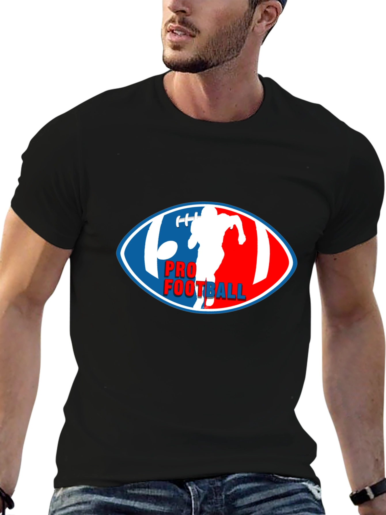 Pro Football Graphic T-Shirt - Black Crew Neck