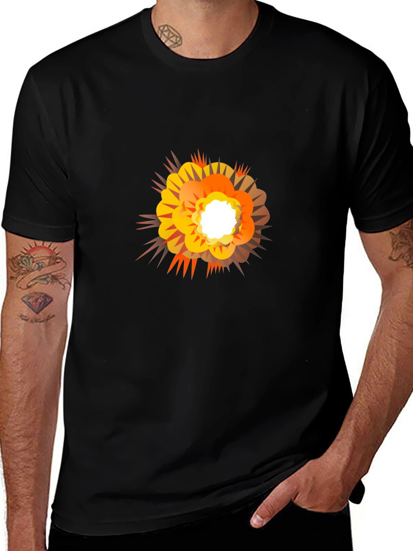 Explosion Graphic Print Black T-Shirt