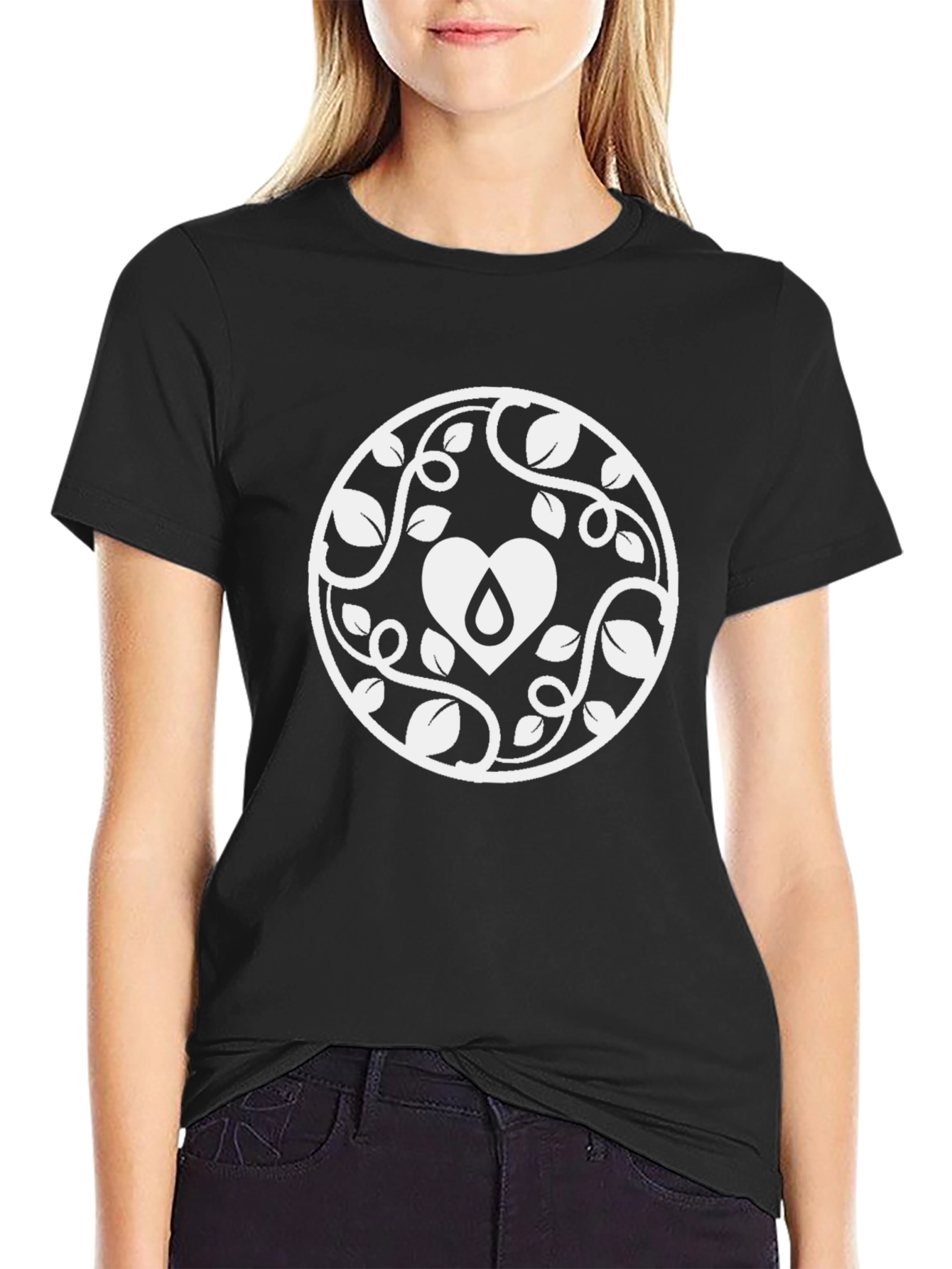 Heart & Vine Graphic Tee - Stylish Black T-Shirt