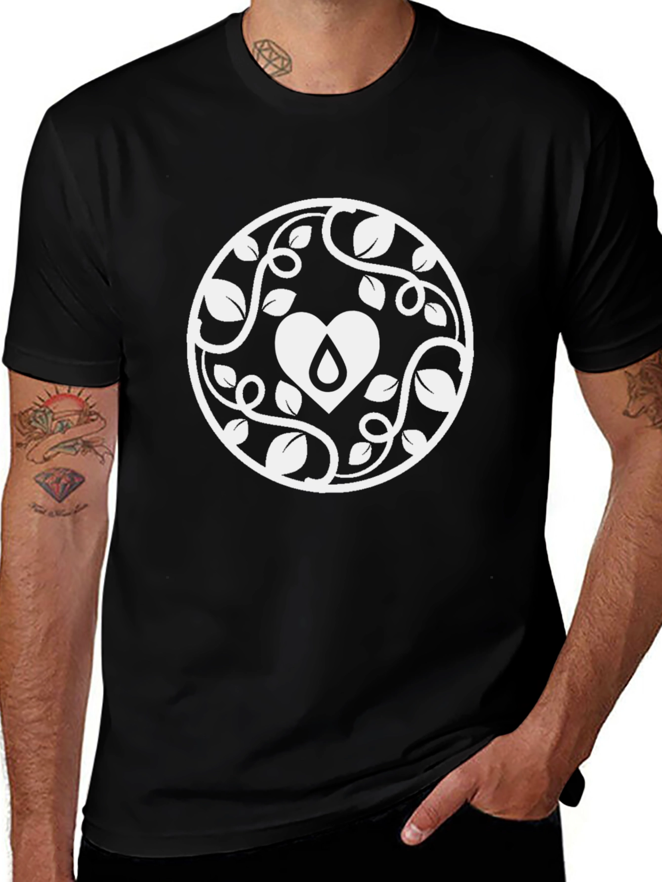 Heart & Vine Graphic Tee - Stylish Black T-Shirt